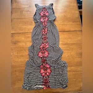 Soma Black and White Geometric Dress with Pink Highlights and Chest Cut Outs